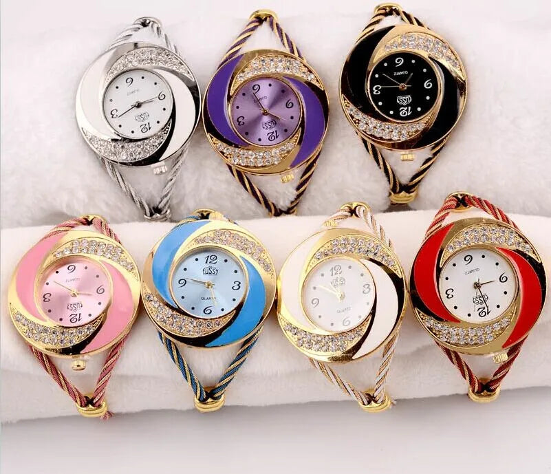 CUSSI Rhinestone Retro Vintage Styling Ribbon Thin Band Women's Watch