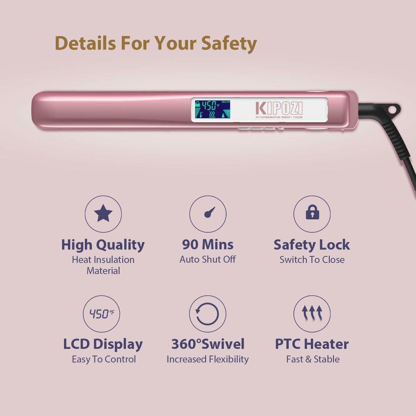 KIPOZI Professional Titanium Dual Voltage Instant Heating Flat Iron 2 In 1 Hair Curler LCD Digital Display
