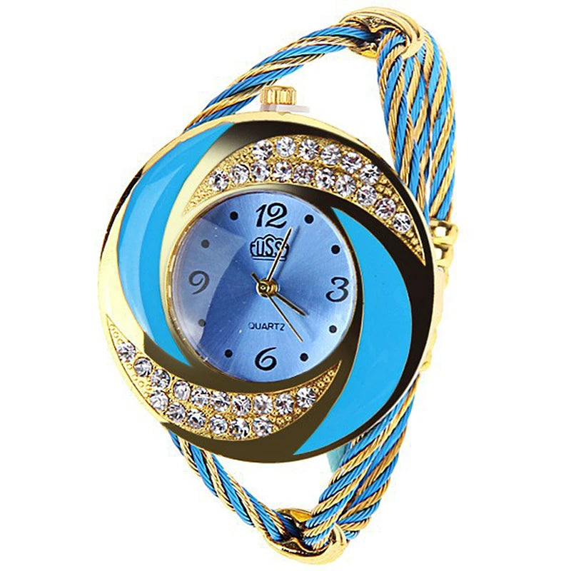 CUSSI Rhinestone Retro Vintage Styling Ribbon Thin Band Women's Watch
