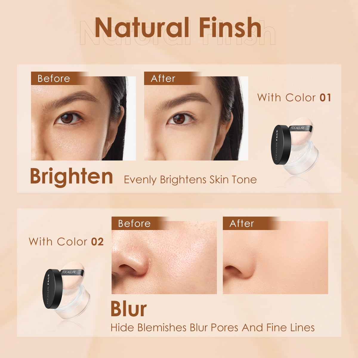 FOCALLURE 9 Colors Oil-control Waterproof Long-lasting Full Coverage Face Compact Setting Powder