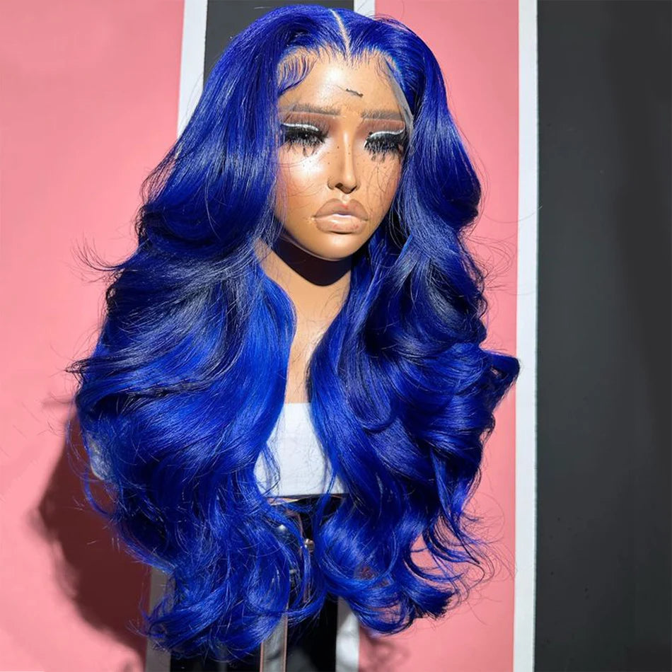 Navy Blue Color Body Wave 13x4 Lace Front Remy Preplucked Human Hair Wigs
