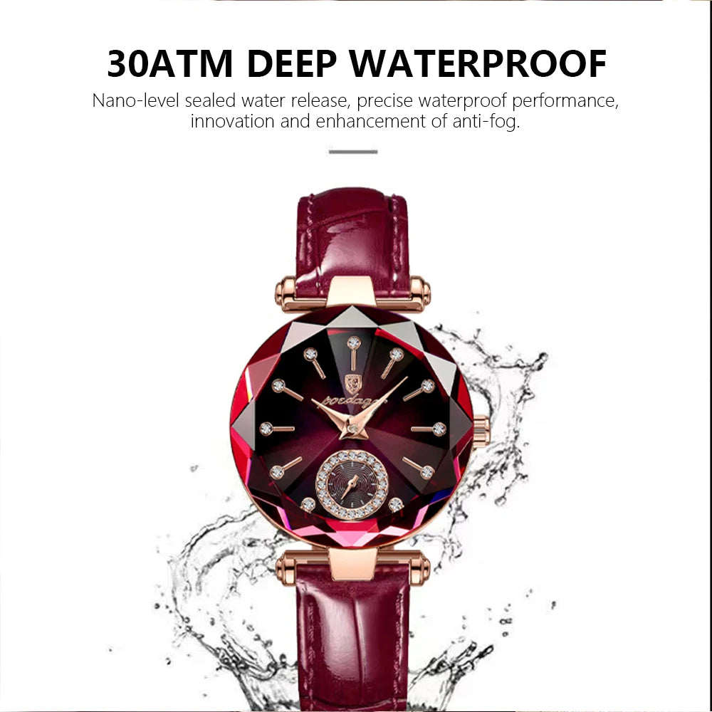 POEDAGAR Waterproof Ladies Leather Band Quartz Watch