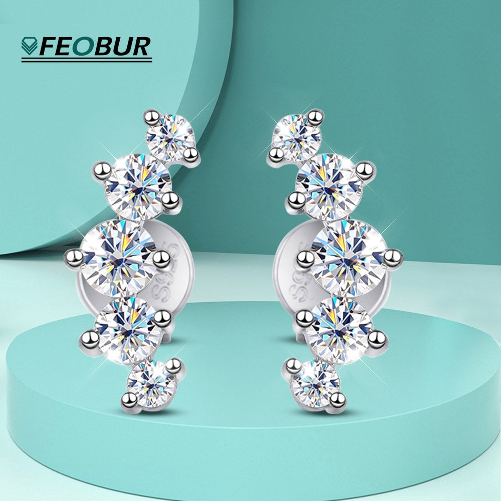 Moissanite Crawler Stud Earring D VVS1 Lab Diamond 18K Gold Plated 925 Sterling Silver Earrings Hypoallergenic Jewelry