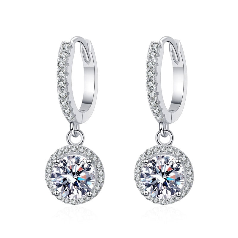 KNOBSPIN 1ct D Color Moissanite Loop Earring 925 Sterling Silver Plated 18k White Gold Pendant Earrings