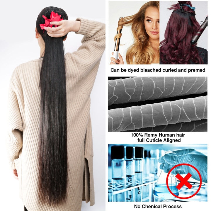 Melodie 30 32 40 Inch Straight Hair Bundles Brazilian Remy Human Hair Extension Natural Colored for Women