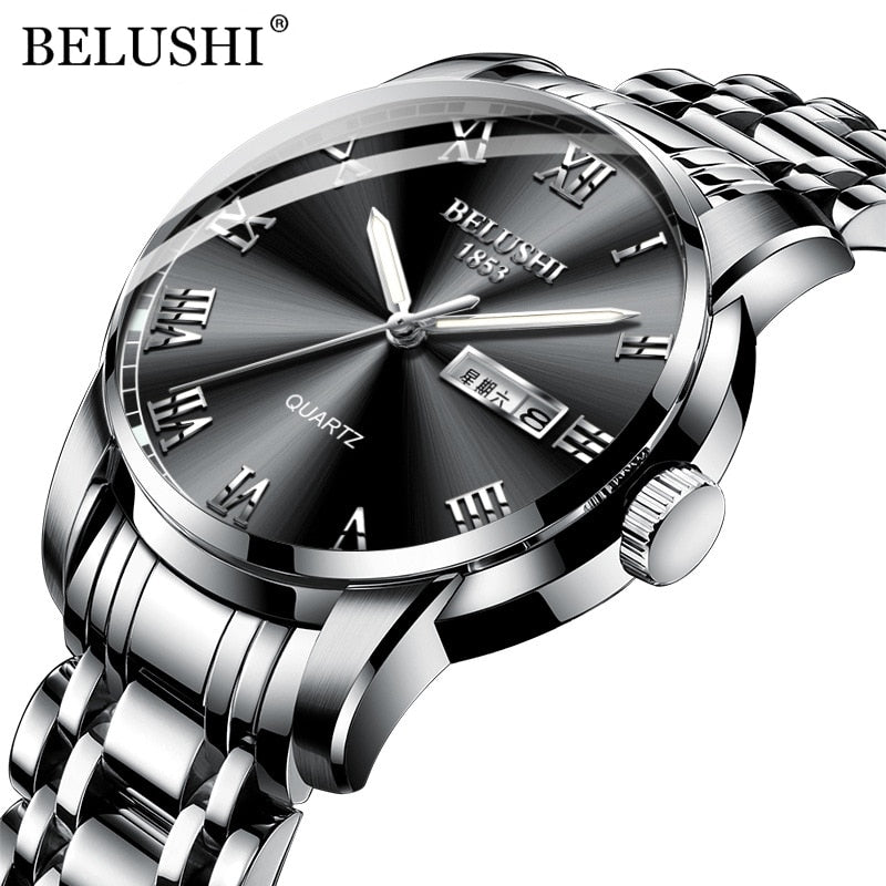 BELUSHI  Quartz Top Luxury Brand Full Steel Waterproof Men's Fashion Business Wristwatches