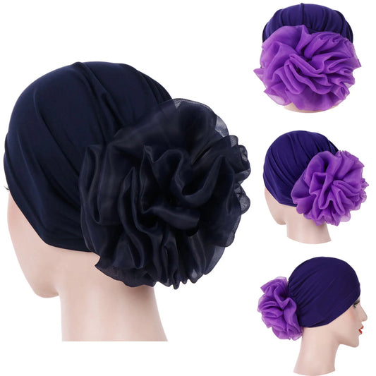 Trendy Fashion Big Flower Turban Bonnet Cap