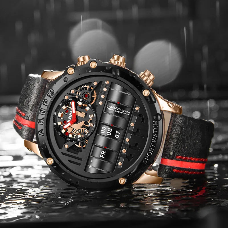 Business Casual Leather Strap Military Sport Men's Quartz Watch