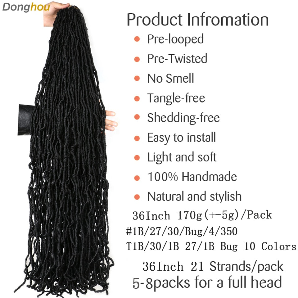 36 Inch 6Packs Extended New Faux Locs Crochet Hair Naturel Loks Pre Looped Synthetic Hair 170g 21Strands/Pack