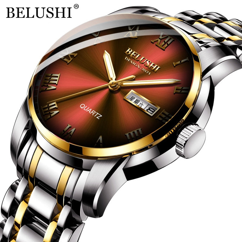 BELUSHI  Quartz Top Luxury Brand Full Steel Waterproof Men's Fashion Business Wristwatches