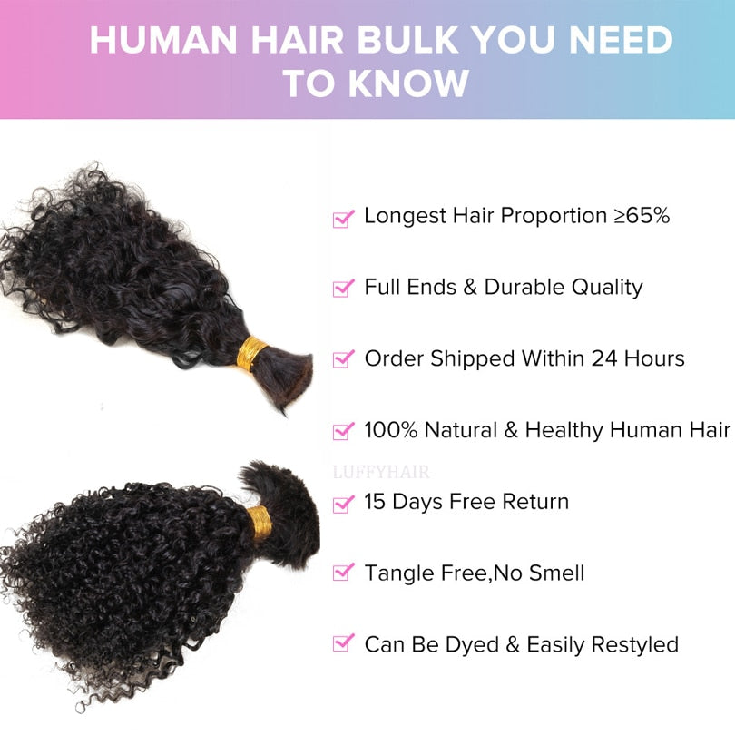 Brazilian Curly Human Hair Bulk For Braiding No Weft Braids Extensions Bundles 1/2/3Pcs