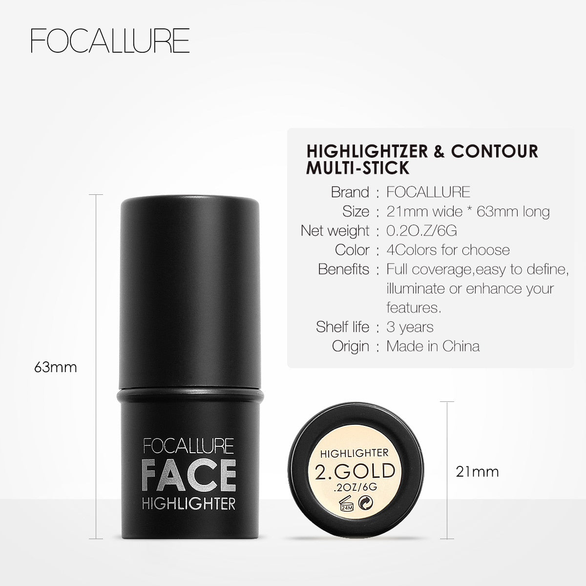 FOCALLURE Waterproof Face Blusher Makeup Cream Stick Bronzer Highlighters