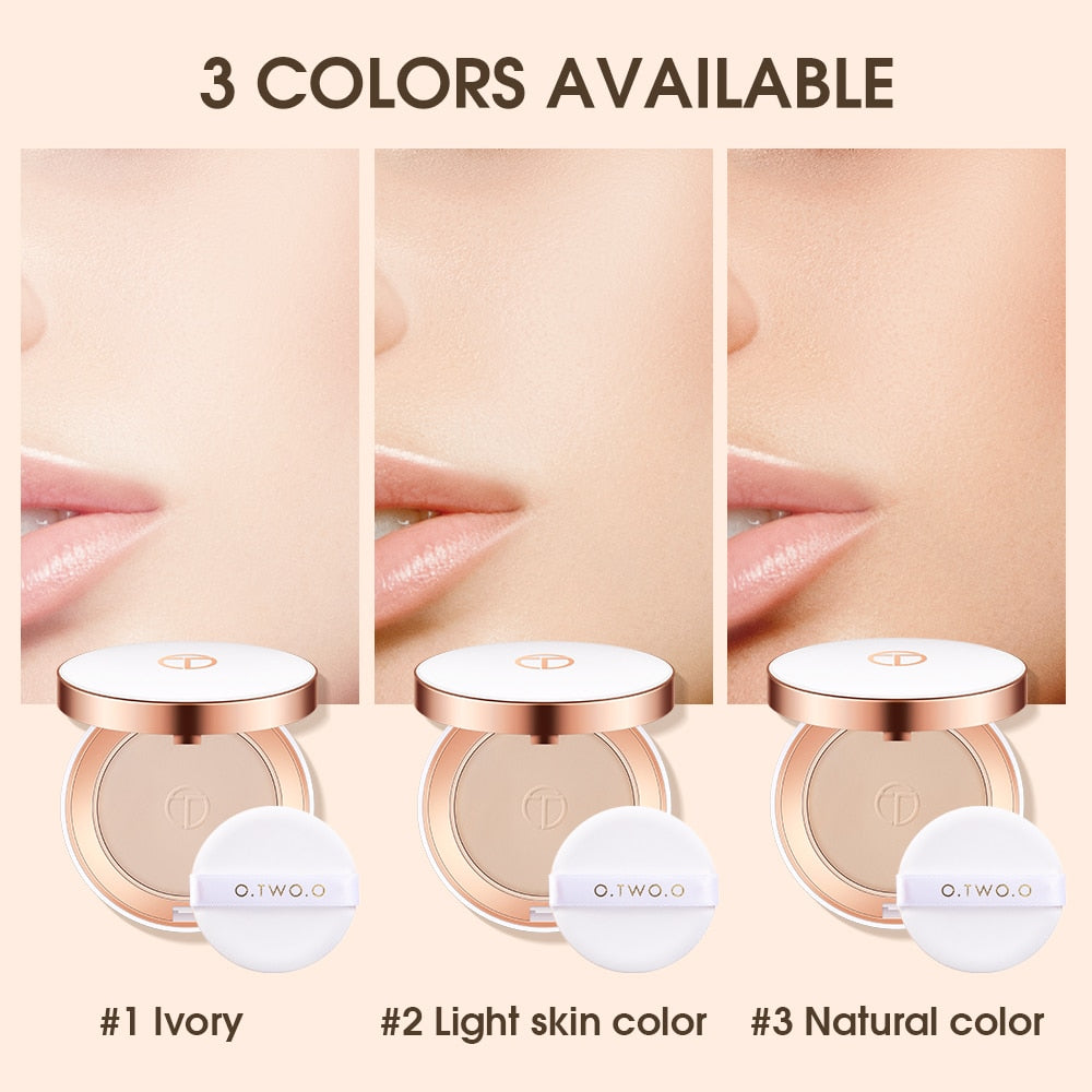 O.TWO.O Cushion Compact Oil-Control 3 Colors Matte Smooth Finish Concealer Makeup Pressed Face Setting Powder