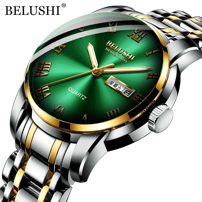 BELUSHI  Quartz Top Luxury Brand Full Steel Waterproof Men's Fashion Business Wristwatches