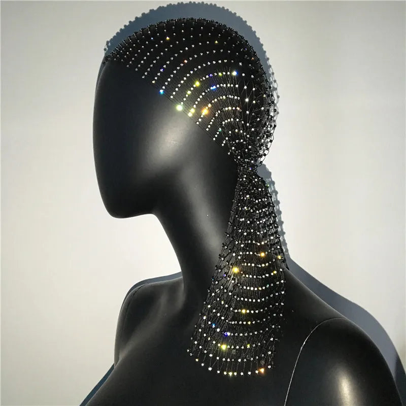 Fishnet Plaid Bling Rhinestone Women Head Scarf