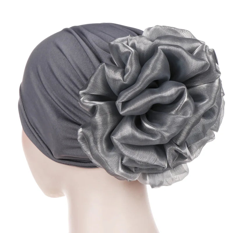 Trendy Fashion Big Flower Turban Bonnet Cap