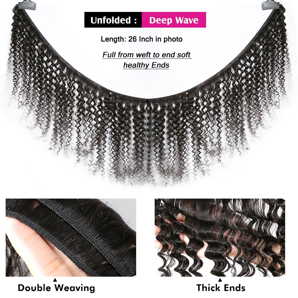 Rosabeauty Deep Wave 28 30 40 Inch 3 4 Bundles Brazilian Remy Hair 100% Natural  Water Wave Curly Human Hair Extensions