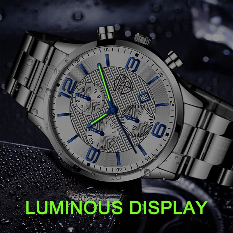 Relogio Masculino Men's Business  Luxury Stainless Steel Quartz Wrist Watch With Silver Bracelet