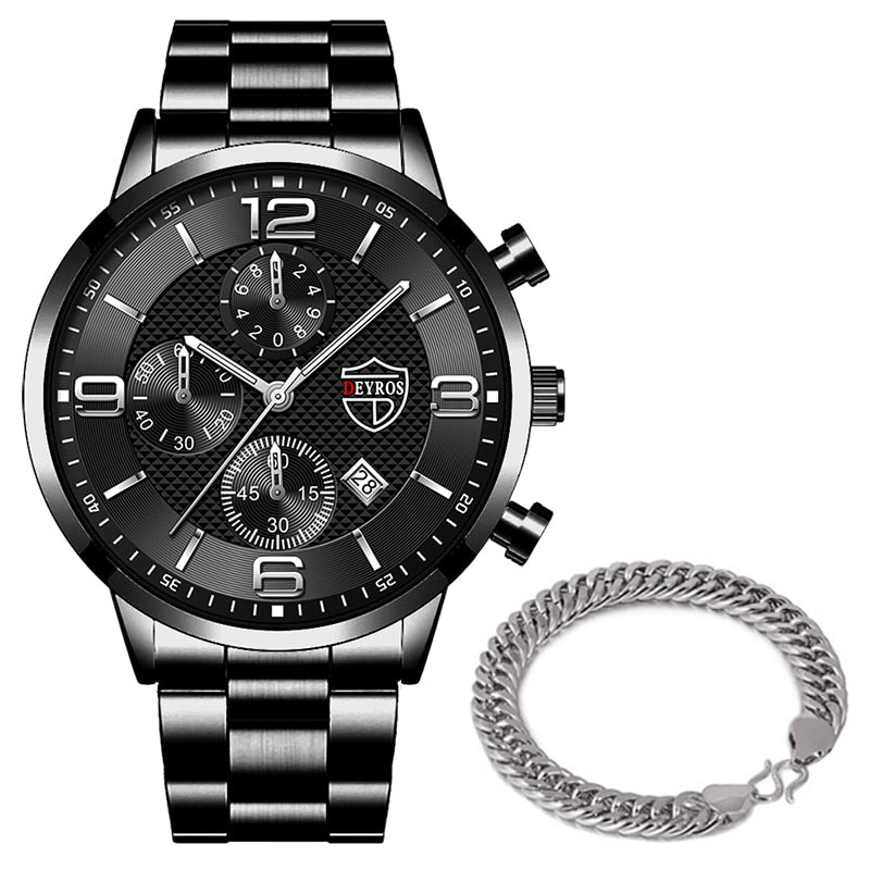 Relogio Masculino Men's Business  Luxury Stainless Steel Quartz Wrist Watch With Silver Bracelet