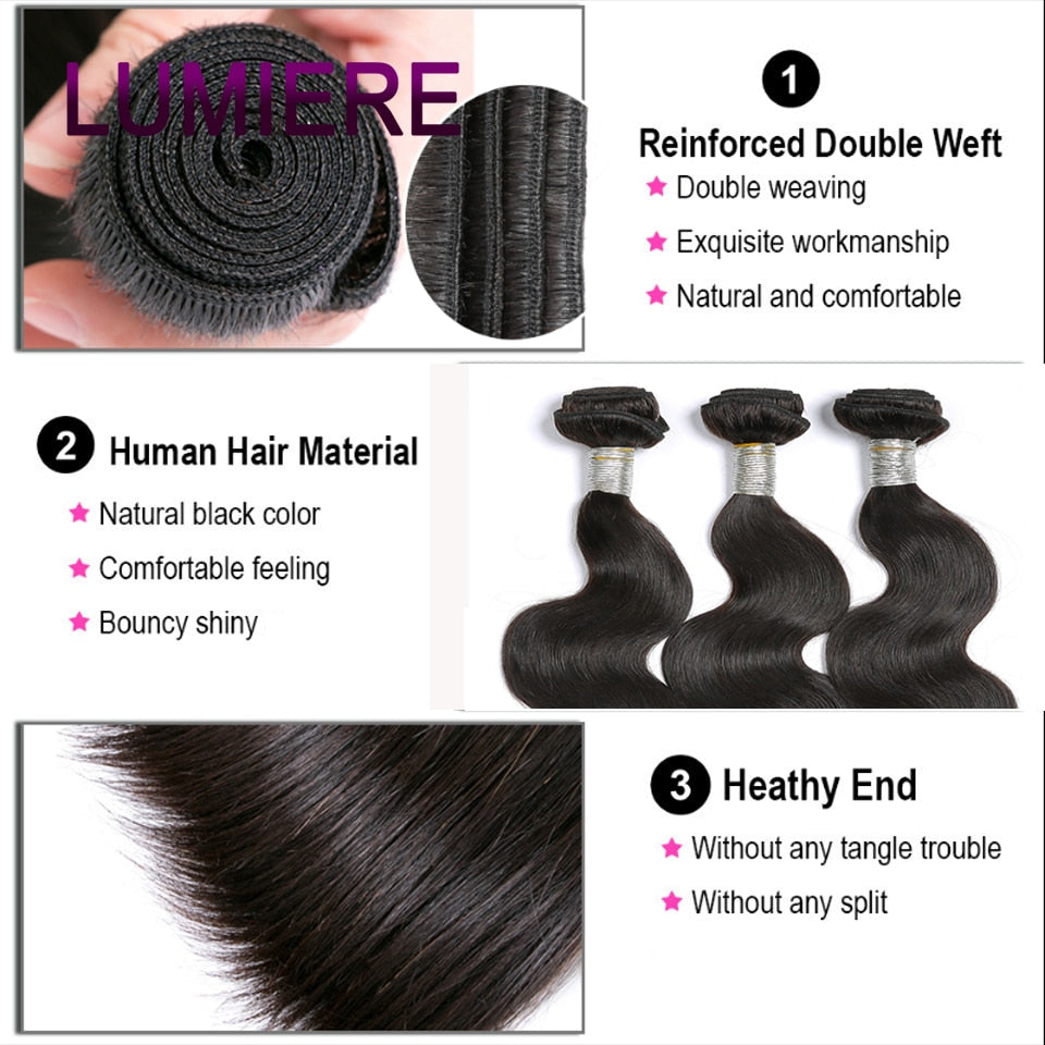 Lumiere 8-40 Inch Body Wave Brazilian Hair Weave Bundles 1/3/4 PCS Remy Raw Human Hair Extensions