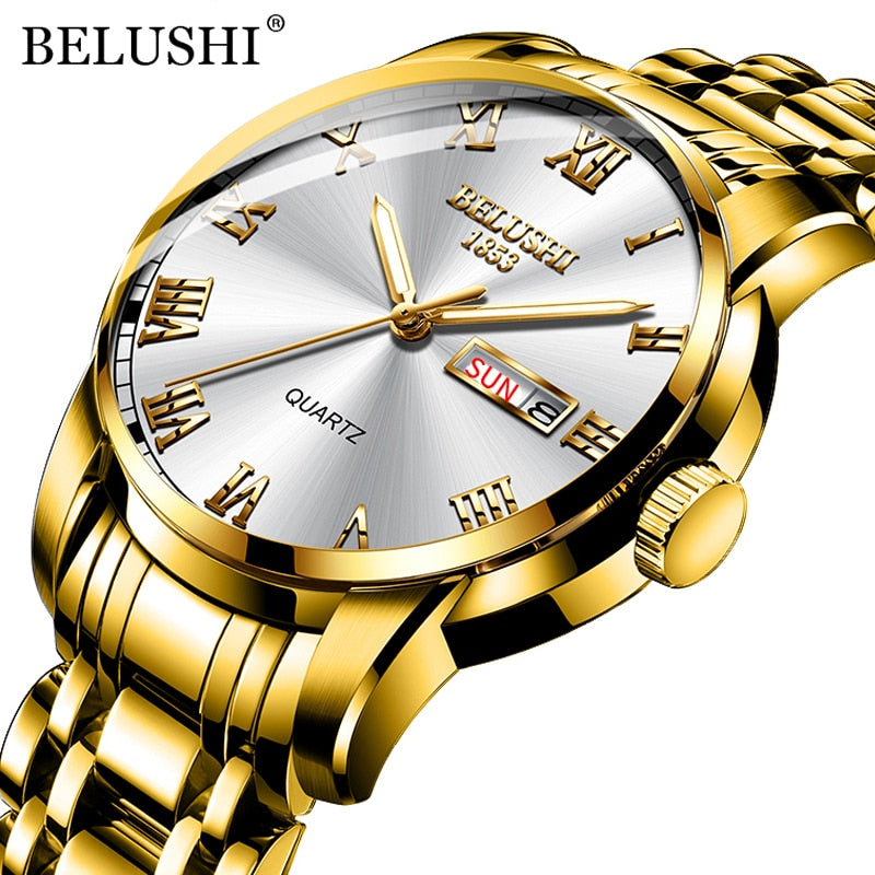 BELUSHI  Quartz Top Luxury Brand Full Steel Waterproof Men's Fashion Business Wristwatches