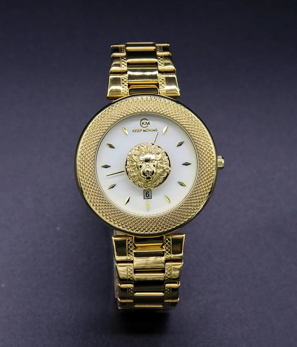 Keep Moving Lion Pattern Women's Stainless Steel Quartz Watch