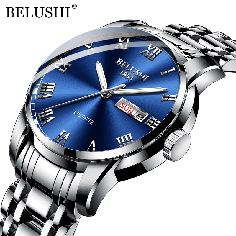 BELUSHI  Quartz Top Luxury Brand Full Steel Waterproof Men's Fashion Business Wristwatches