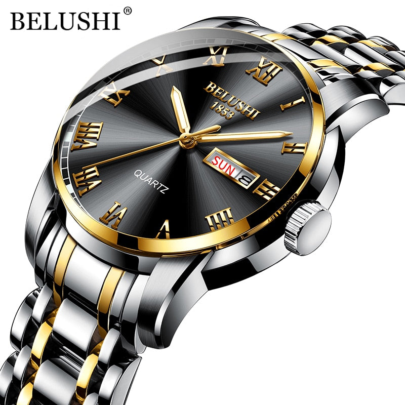 BELUSHI  Quartz Top Luxury Brand Full Steel Waterproof Men's Fashion Business Wristwatches