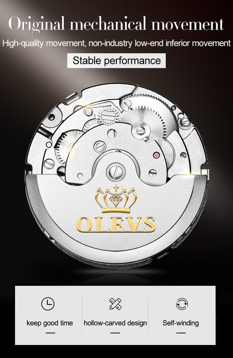 OLEVS Men's Automatic Mechanical  Waterproof Stainless Steel Strap Business Wristwatch