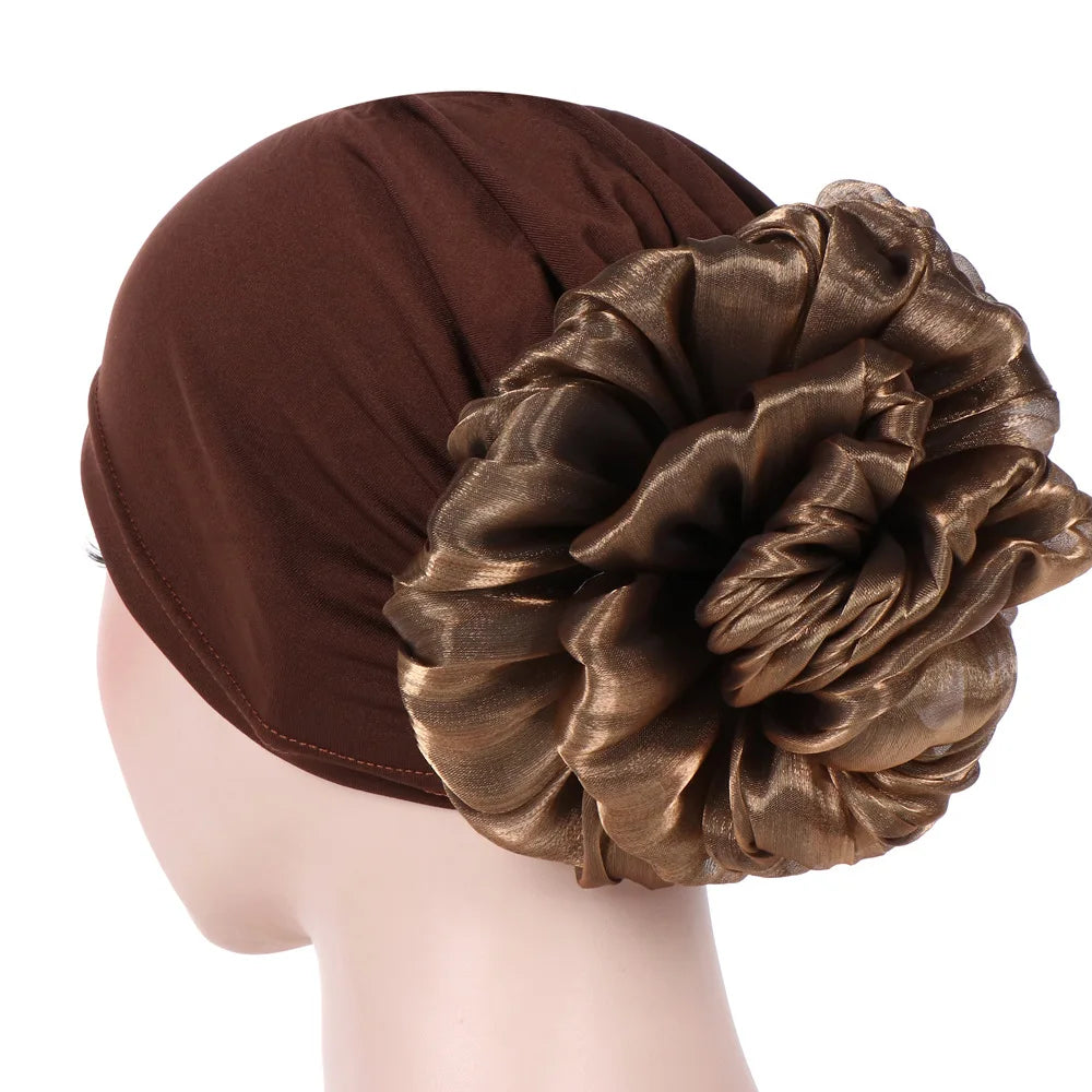 Trendy Fashion Big Flower Turban Bonnet Cap