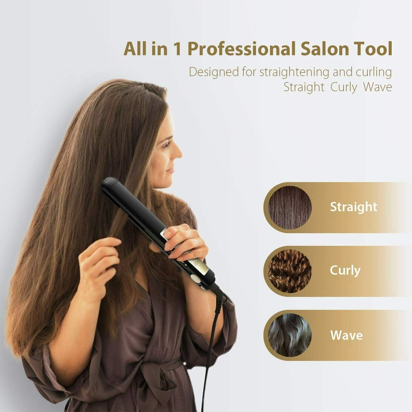 KIPOZI Professional Titanium Dual Voltage Instant Heating Flat Iron 2 In 1 Hair Curler LCD Digital Display