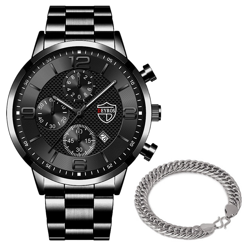 Relogio Masculino Men's Business  Luxury Stainless Steel Quartz Wrist Watch With Silver Bracelet