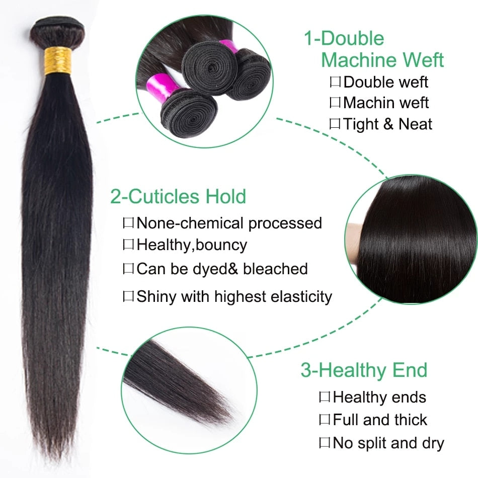 12A 100% Human Virgin Straight 32inch Hair 1/3/4 PCS Bone Straight Brazilian Weave Human Hair Extensions