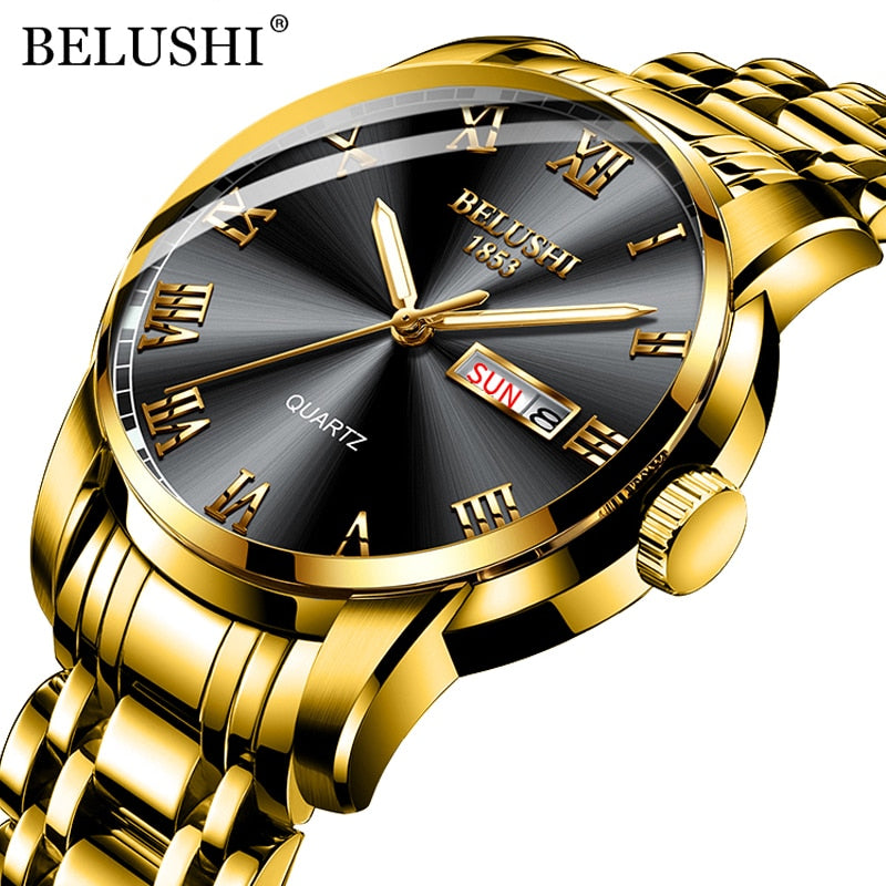 BELUSHI  Quartz Top Luxury Brand Full Steel Waterproof Men's Fashion Business Wristwatches