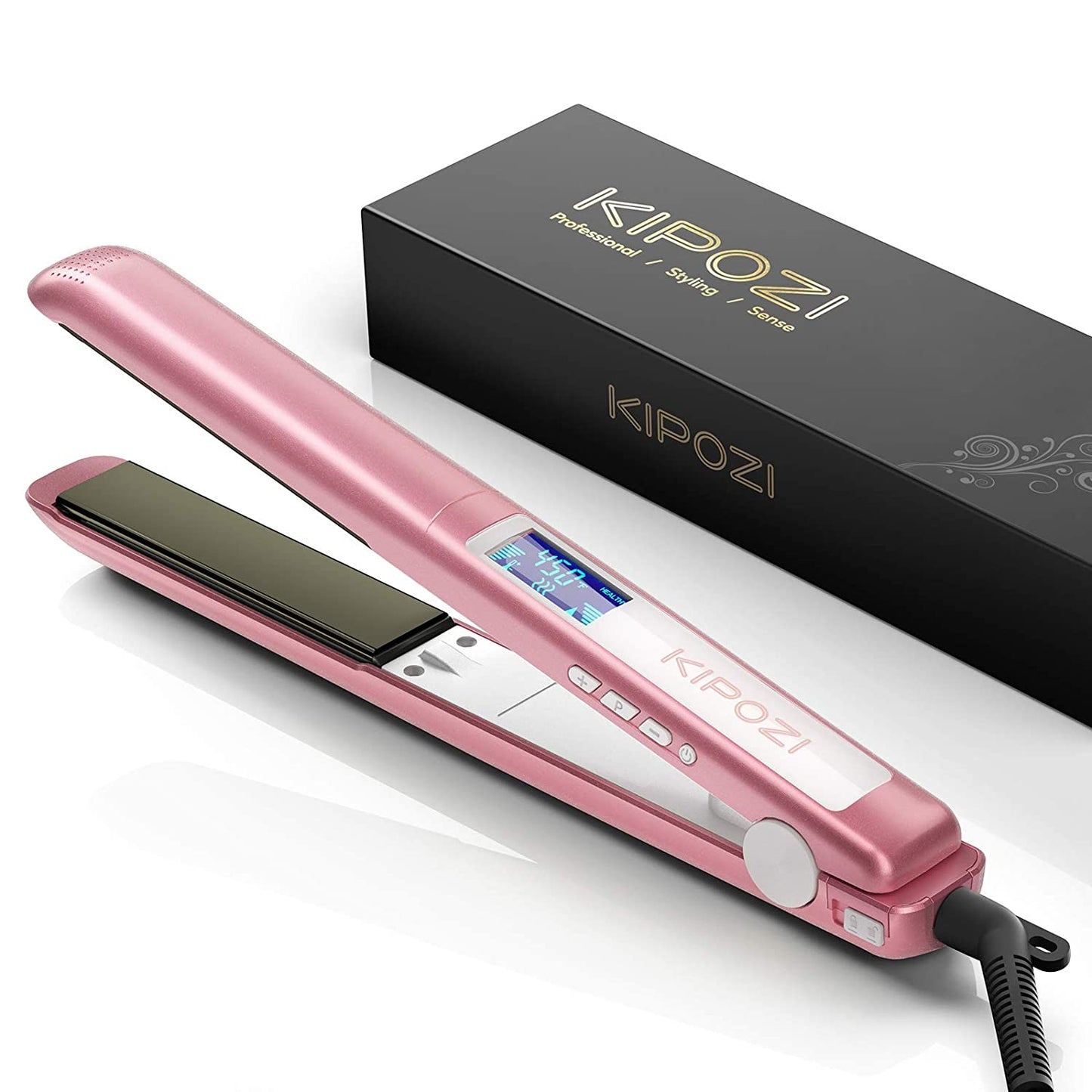 KIPOZI Professional Titanium Dual Voltage Instant Heating Flat Iron 2 In 1 Hair Curler LCD Digital Display