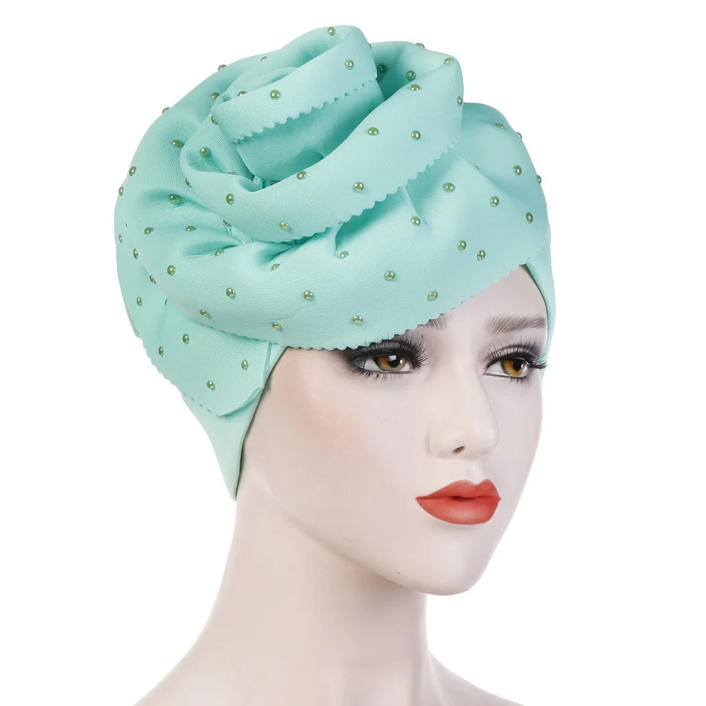 Flower Solid Color Cotton-padded Scarf Hat