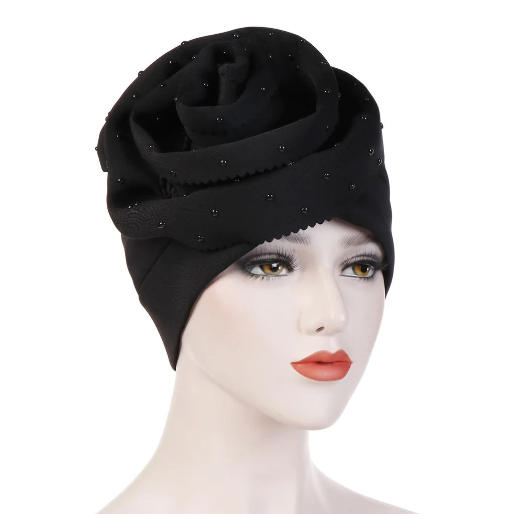 Flower Solid Color Cotton-padded Scarf Hat