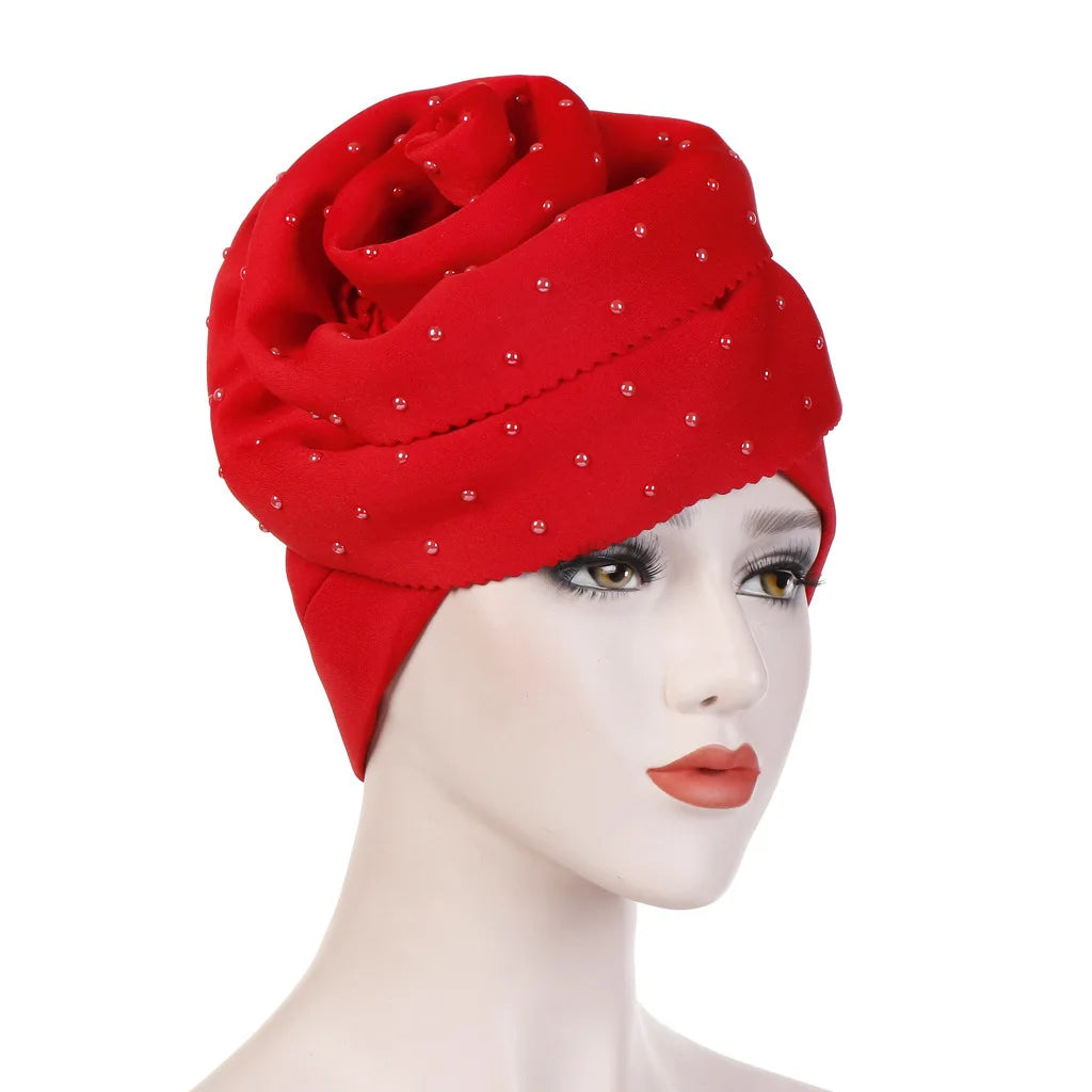 Flower Solid Color Cotton-padded Scarf Hat