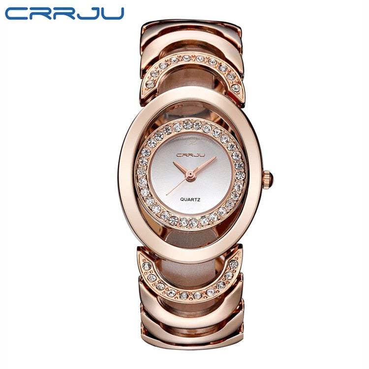 Women's Gold Luxury Brand bracelet Quartz Stainless Steel Rhinestone wristwatch