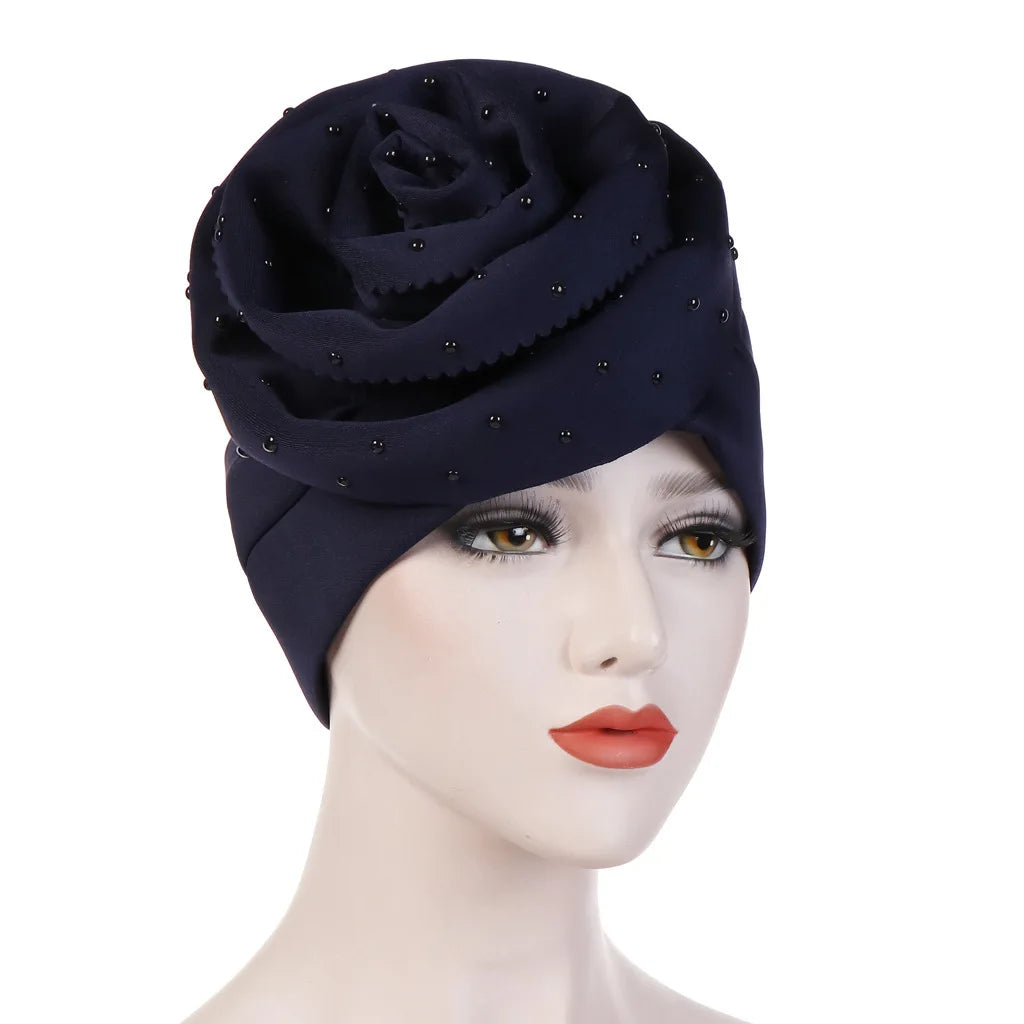 Flower Solid Color Cotton-padded Scarf Hat