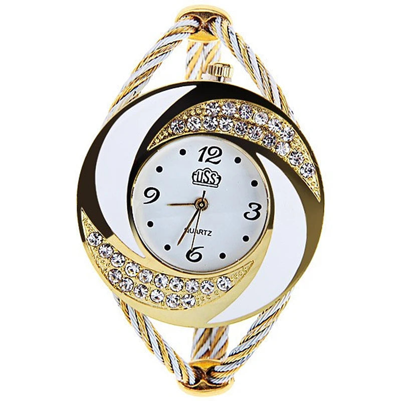 CUSSI Rhinestone Retro Vintage Styling Ribbon Thin Band Women's Watch