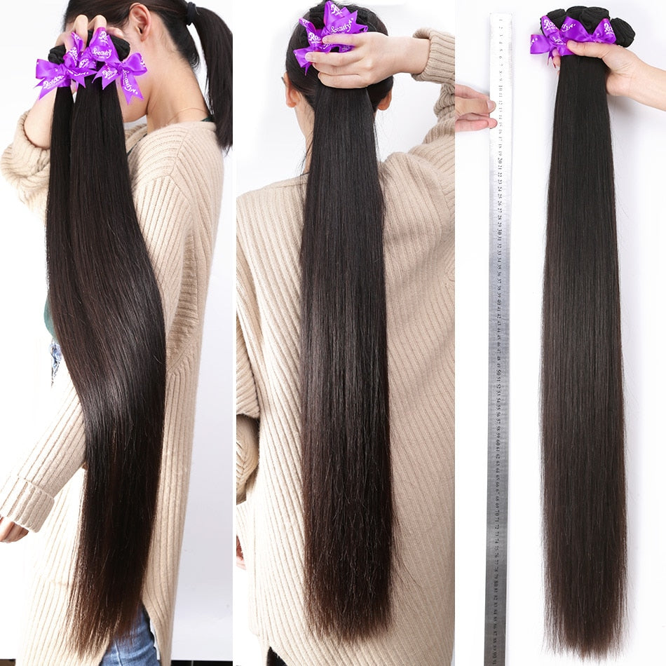 Rosabeauty 28 30 32 40 Inch Natural Color Brazilian Hair Weave 1 3 4 Bundles Straight 100% Remy Human Hair Extensions Weft deals