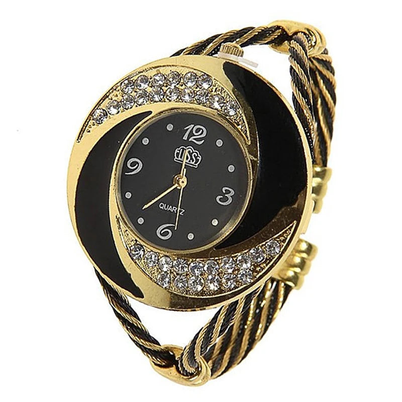 CUSSI Rhinestone Retro Vintage Styling Ribbon Thin Band Women's Watch