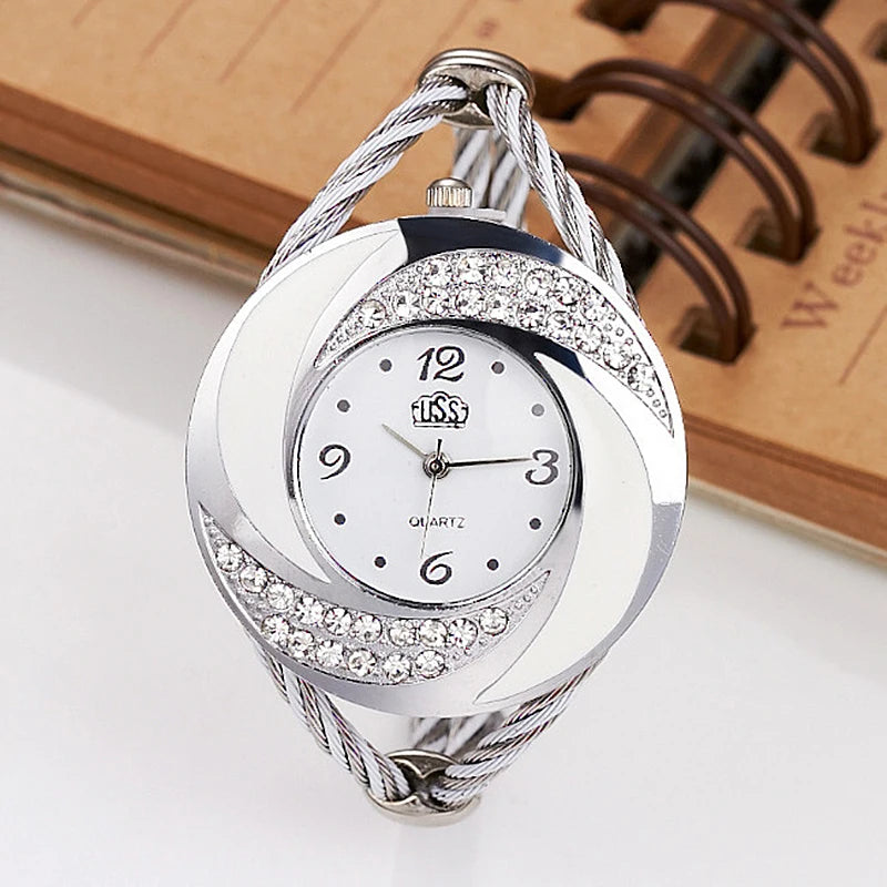 CUSSI Rhinestone Retro Vintage Styling Ribbon Thin Band Women's Watch