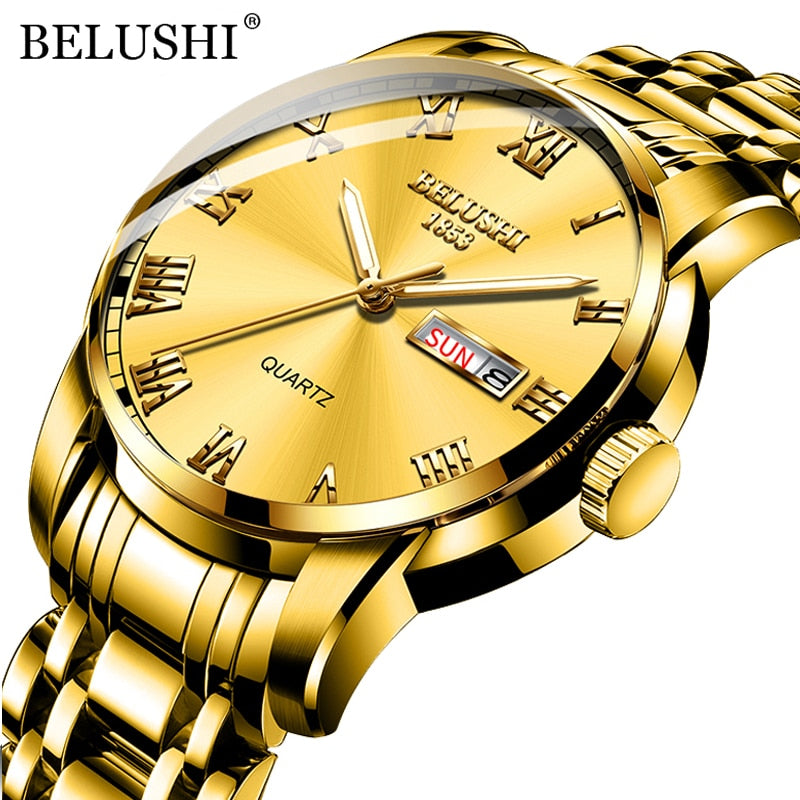 BELUSHI  Quartz Top Luxury Brand Full Steel Waterproof Men's Fashion Business Wristwatches