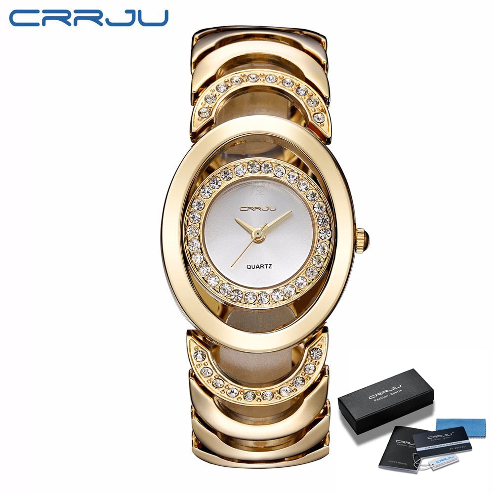 Women's Gold Luxury Brand bracelet Quartz Stainless Steel Rhinestone wristwatch