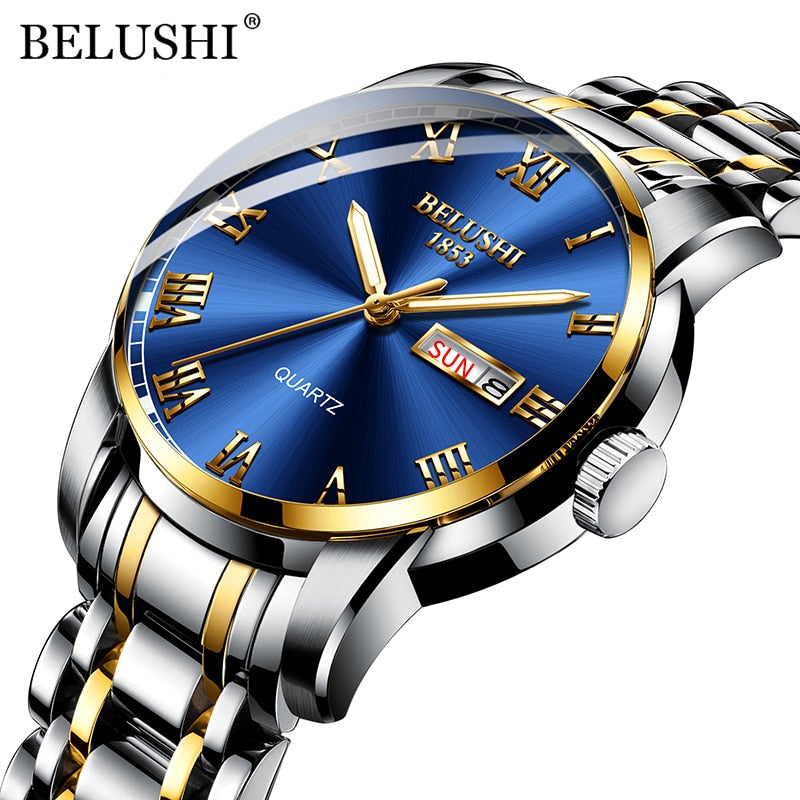 BELUSHI  Quartz Top Luxury Brand Full Steel Waterproof Men's Fashion Business Wristwatches