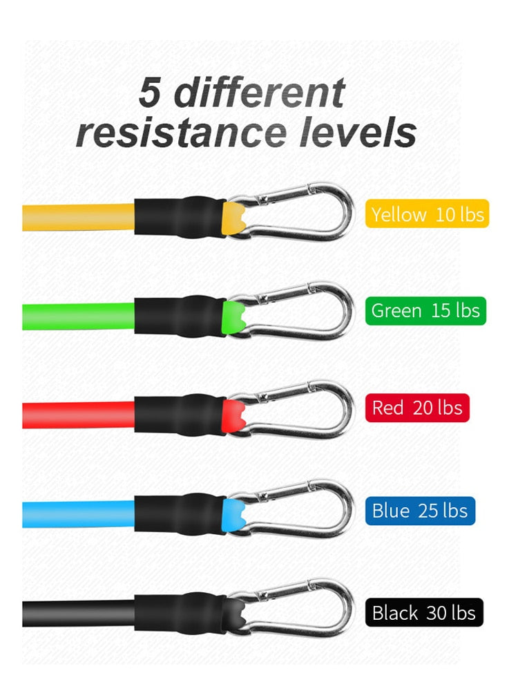 11 Pcs Resistance Tube Bands Set Fitness Yoga Gym Pull Rope