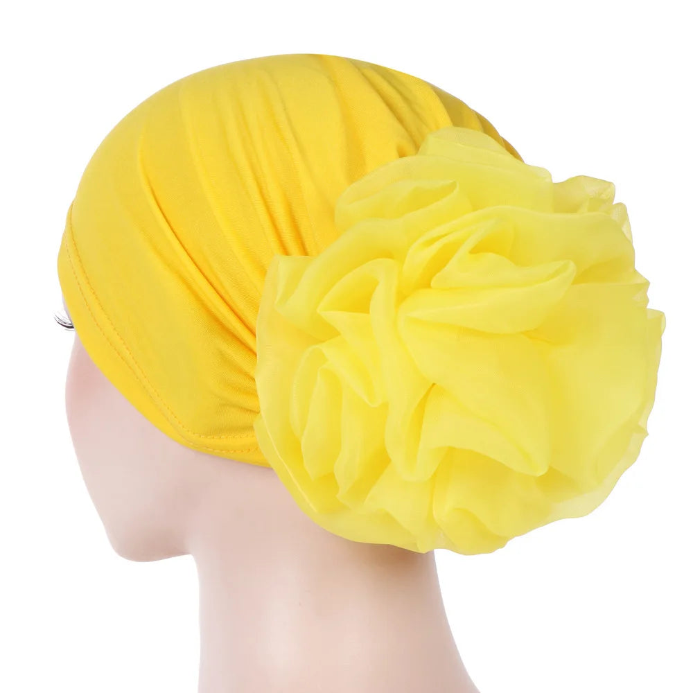 Trendy Fashion Big Flower Turban Bonnet Cap