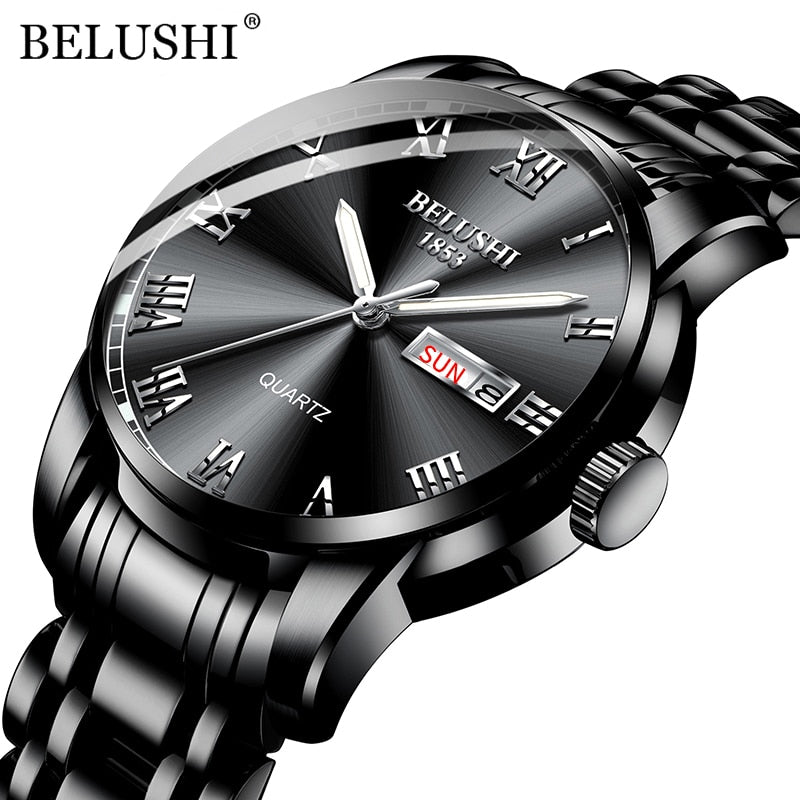 BELUSHI  Quartz Top Luxury Brand Full Steel Waterproof Men's Fashion Business Wristwatches